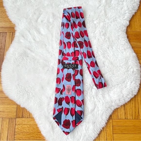 GUCCI Silk Flower Print Mens tie - Picture 4 of 7